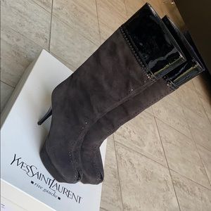 YSL Suede & Patent Tribute Boots with Eyelets